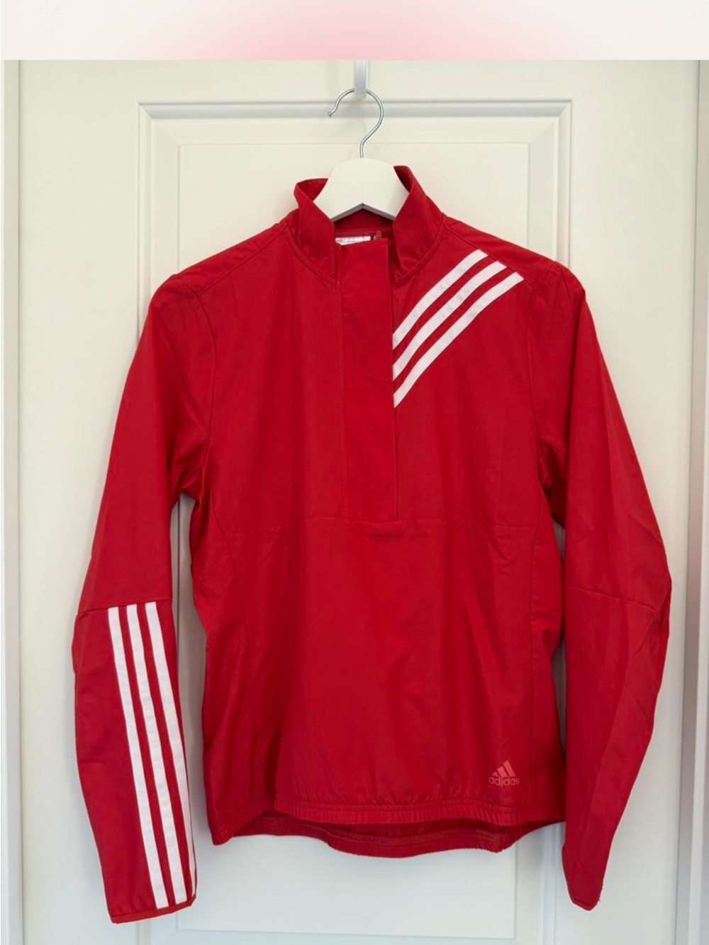Adidas Red Windbreaker Jacket with White Stripes